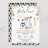 Rosa Floral Heilige Kuh Kuh Print Erstgeburt Einladung (Vorne/Hinten)