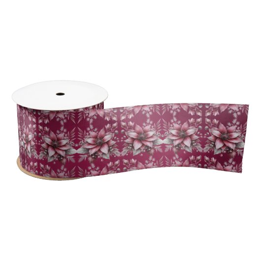 Rosa Floral Holiday Satin Ribbon Satinband (Spule)