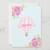 Rosa Floral Hot Air Ballon Geburtstag Einladung (Rückseite)