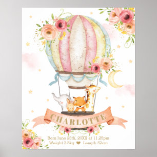 Rosa Floral Hot Air Ballon Tiere Geburtsstadien Poster