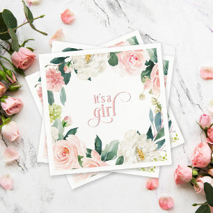 Rosa Floral It's A Girl Baby Shower Serviette