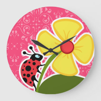 Rosa Floral, Ladybug Große Wanduhr