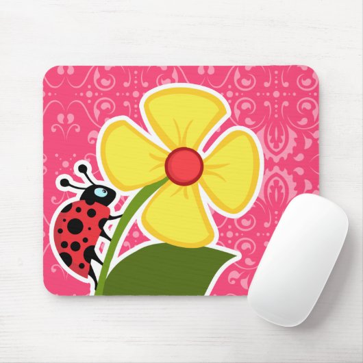 Rosa Floral, Ladybug Mousepad (Mit Mouse)