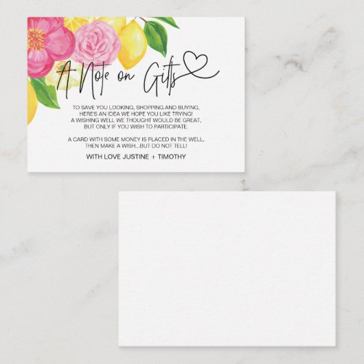 Rosa Floral Lemon Ein Hinweis auf Geschenke, die g Begleitkarte (Vorne/Hinten)