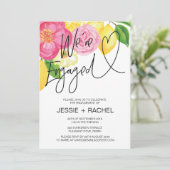 Rosa Floral Lemon Sommer Engagement Party Herz Einladung (Stehend Vorderseite)