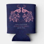 Rosa Floral Love Birds Dunkelblau Custom Backgroun Dosenkühler (Rückseite)