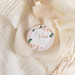 Rosa Floral Mädchen Babyparty Dankeschön Runder Aufkleber