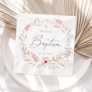 Rosa Floral Mädchen Taufe Serviette
