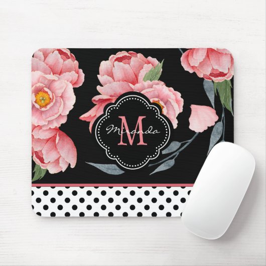 Rosa Floral mit Polka Dosen und Monogramm Mousepad (Mit Mouse)