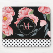 Rosa Floral mit Polka Dosen und Monogramm Mousepad (Vorne)