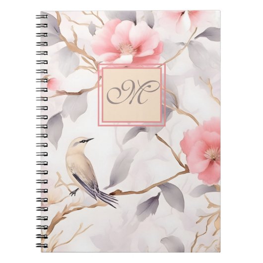 Rosa Floral Monogram Notebook Notizblock (Vorderseite)