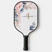 Rosa Floral Monogram Script Name Feminine Pickleball Schläger (Rückseite)