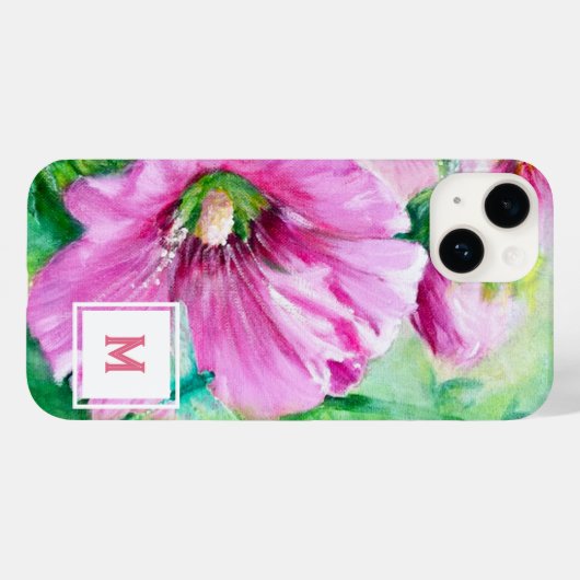 Rosa Floral Monogramm Case-Mate iPhone Hülle (Rückseite (Horizontal))