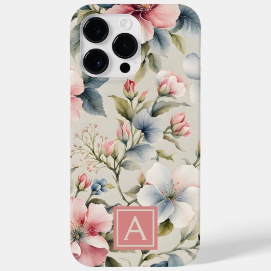 Rosa Floral Monogramm Case-Mate iPhone Hülle (Rückseite)