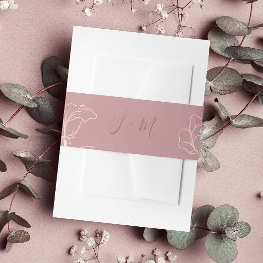 Rosa Floral Monogramm Einladungsbanderole