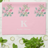 Rosa Floral Monogramm Geschirrtuch (Gefaltet)