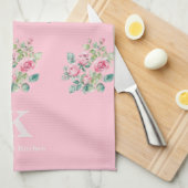 Rosa Floral Monogramm Geschirrtuch (Viertel Falte)