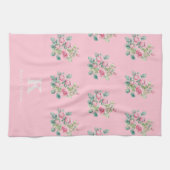 Rosa Floral Monogramm Geschirrtuch (Horizontal)