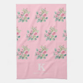 Rosa Floral Monogramm Geschirrtuch (Vertikal)