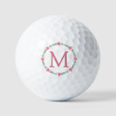 Rosa Floral Monogramm Golfball (Vorderseite)