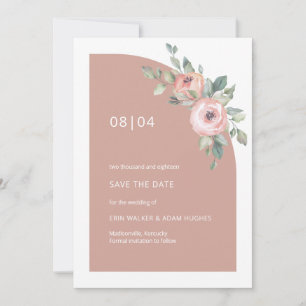 Rosa floral Monogramm Halb-Bogen-Hochzeit Save The Date