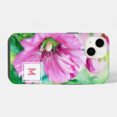 Rosa Floral Monogramm iPhone Hülle (Rückseite (Horizontal))
