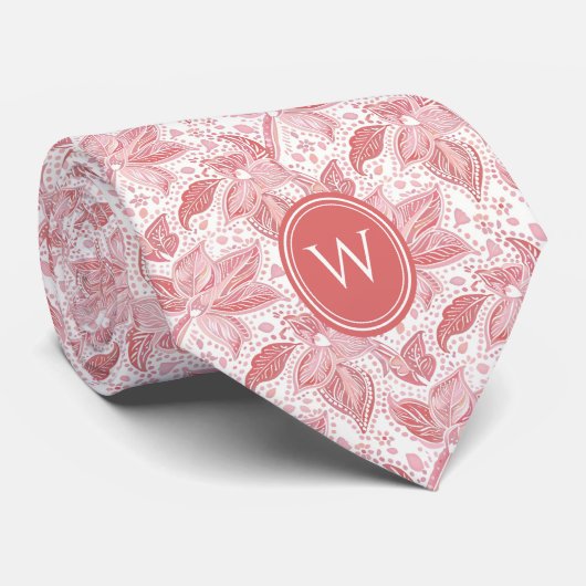 Rosa-Floral-Monogramm Krawatte (Gerollt)