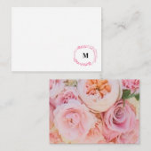 Rosa Floral Monogramm-Mitteilungskarten Mitteilungskarte (Vorne/Hinten)