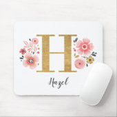 Rosa Floral Monogramm Mousepad (Mit Mouse)
