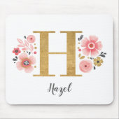 Rosa Floral Monogramm Mousepad (Vorne)