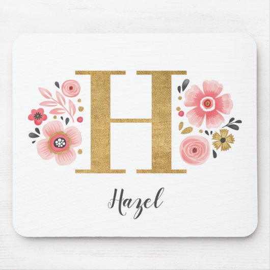 Rosa Floral Monogramm Mousepad (Vorne)