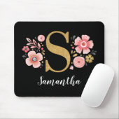 Rosa Floral Monogramm Mousepad (Mit Mouse)
