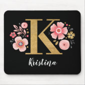Rosa Floral Monogramm Mousepad (Vorne)