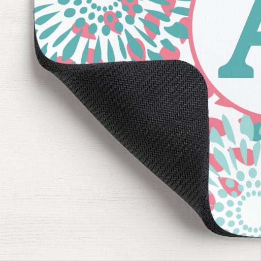 Rosa Floral Monogramm Mousepad (Ecke)