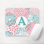 Rosa Floral Monogramm Mousepad (Mit Mouse)