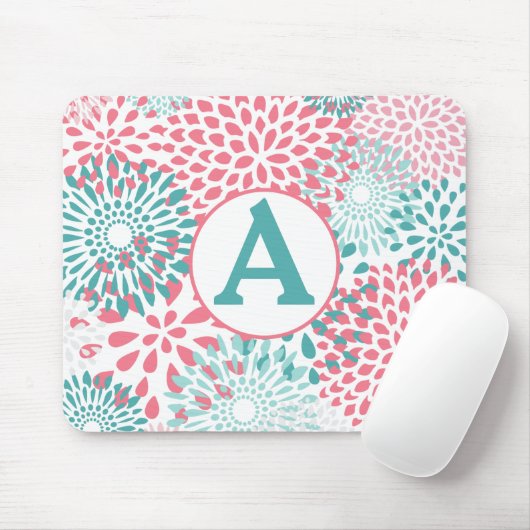 Rosa Floral Monogramm Mousepad (Mit Mouse)