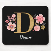 Rosa Floral Monogramm Mousepad (Vorne)