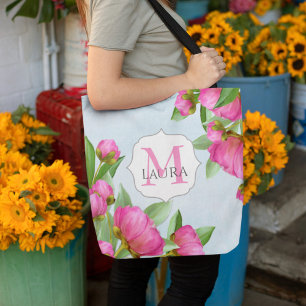 Rosa Floral Monogramm Name Personalisiert Tasche