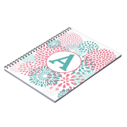 Rosa Floral Monogramm Notizblock (Linke Seite)