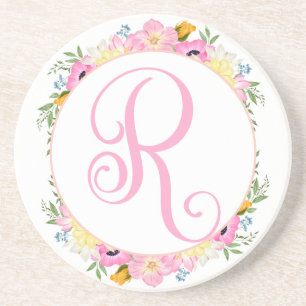 Rosa Floral Monogramm-Untersetzer Getränkeuntersetzer