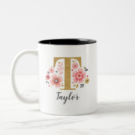 Rosa Floral Monogramm Zweifarbige Tasse