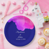 Rosa Floral Navy Blau Weiße Niedliche Einzigartige Pappteller (Party)