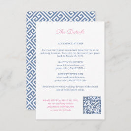 Rosa Floral Navy Monogram Wedding Details QR Code Begleitkarte