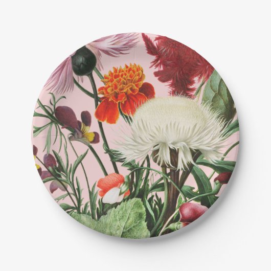 Rosa Floral Pappteller (Vorderseite)