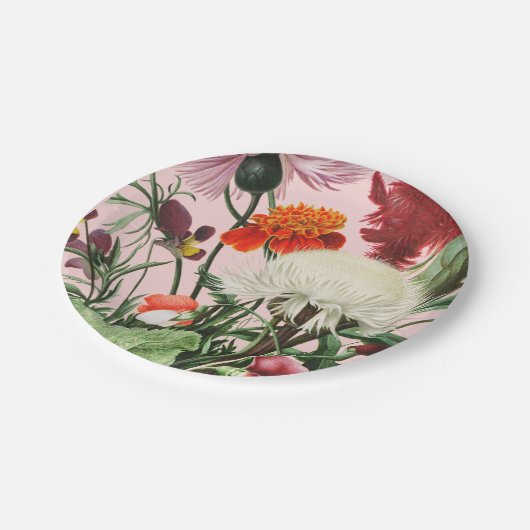 Rosa Floral Pappteller (Schrägansicht)