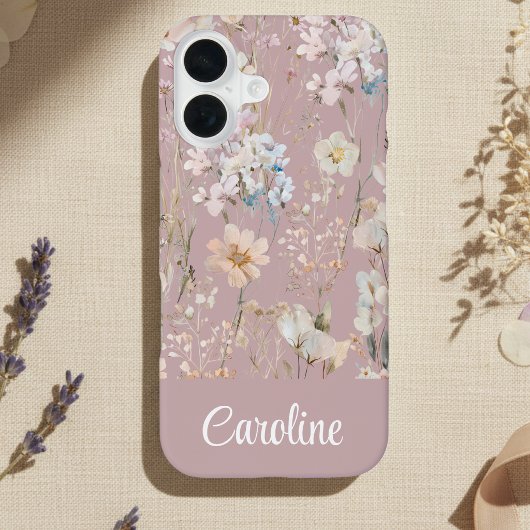 Rosa Floral Personalisiert iPhone 16 Hülle