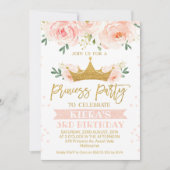 Rosa Floral Princess Party Geburtstag Einladung (Vorderseite)