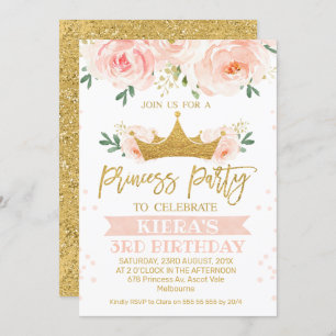 Rosa Floral Princess Party Geburtstag Einladung