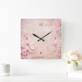 Rosa Floral Quadratische Wanduhr (Zuhause)
