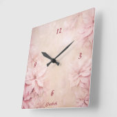 Rosa Floral Quadratische Wanduhr (Winkel)